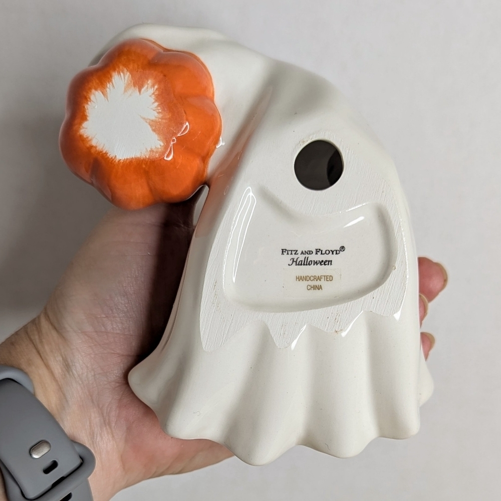 Vintage Fitz & Floyd Halloween Pair Ceramic Candle Holder Ghost Pumpkin Figurine - Picture 7 of 15